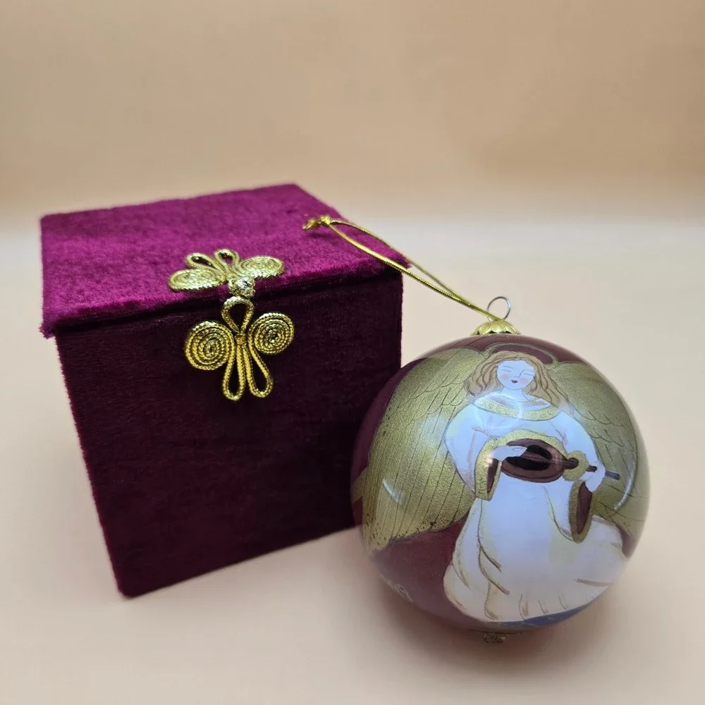 Li Bien‎ 1999 Angel with Lute Hand Painted Glass Christmas Ornament with Box